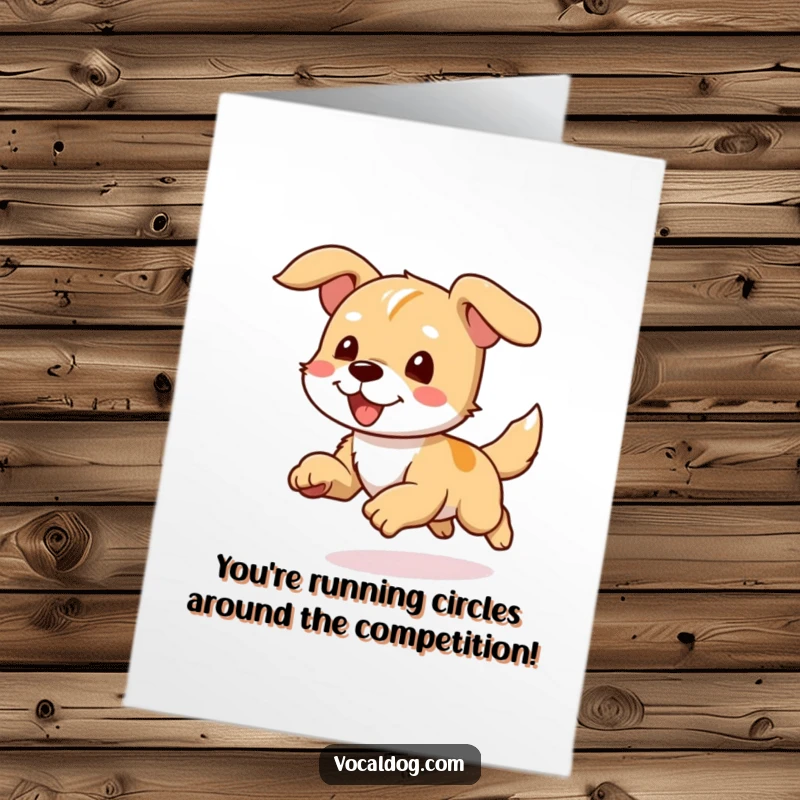 Funny Free Printable Congrats Card: A dog is joyfully running, its ears flapping wildly in the wind with ecstatic energy.