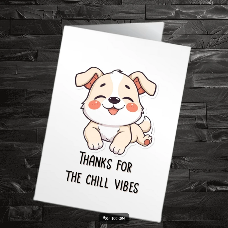 Funny Free Printable Thank You Card featuring a dog character stretching languidly, wearing a blissful smile of deep satisfaction.