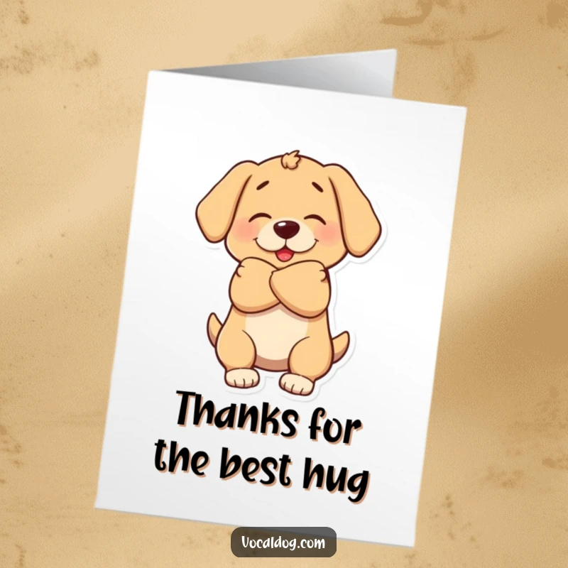 Funny Free Printable Thank You Card: A dog character offering a big, warm, and comforting doggy hug to express sincere thanks.