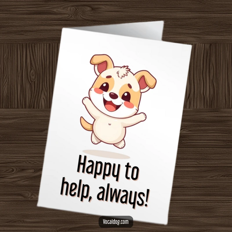 Funny Free Printable Thank You Card: A happy dog with a cheerful expression, doing a celebratory hop.