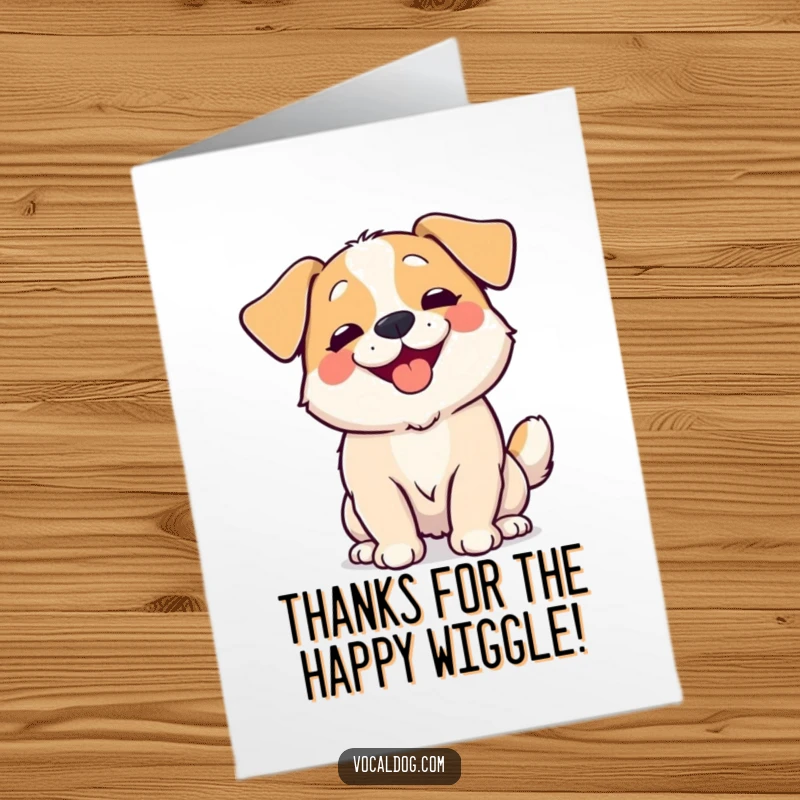 Funny Free Printable Thank You Card: A dog’s whole body is shaking with happiness, conveying deep gratitude.