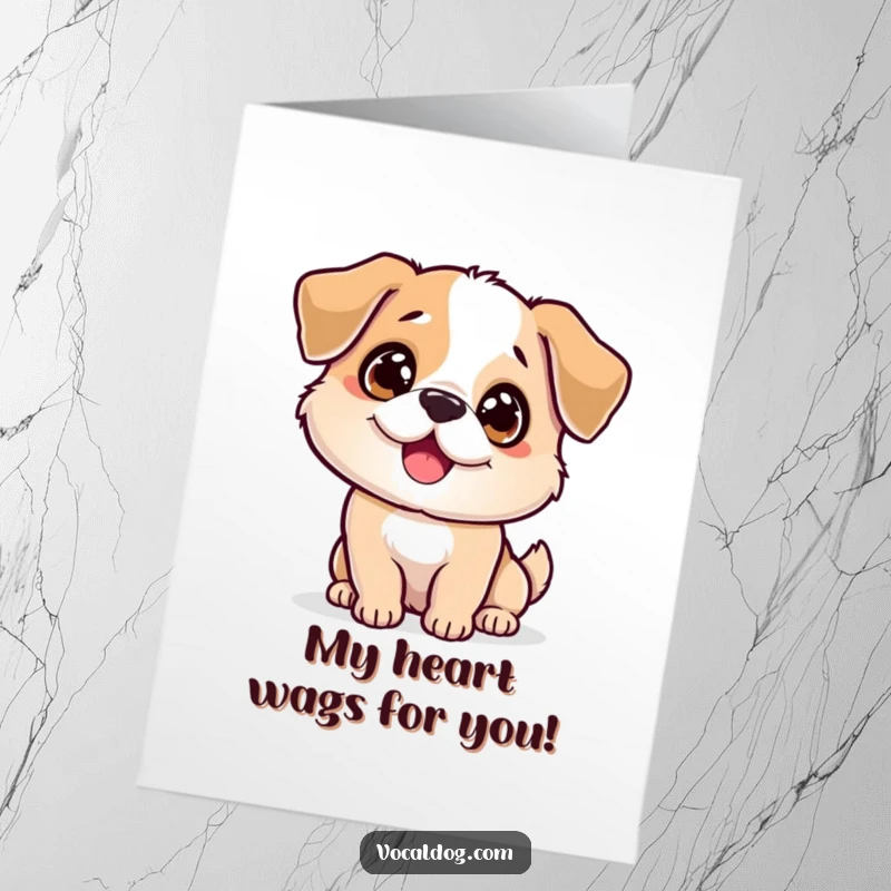 Funny Free Printable Thank You Card: A dog's eyes glitter with delight as its whole body wags, conveying immense thankfulness. Easy to print.