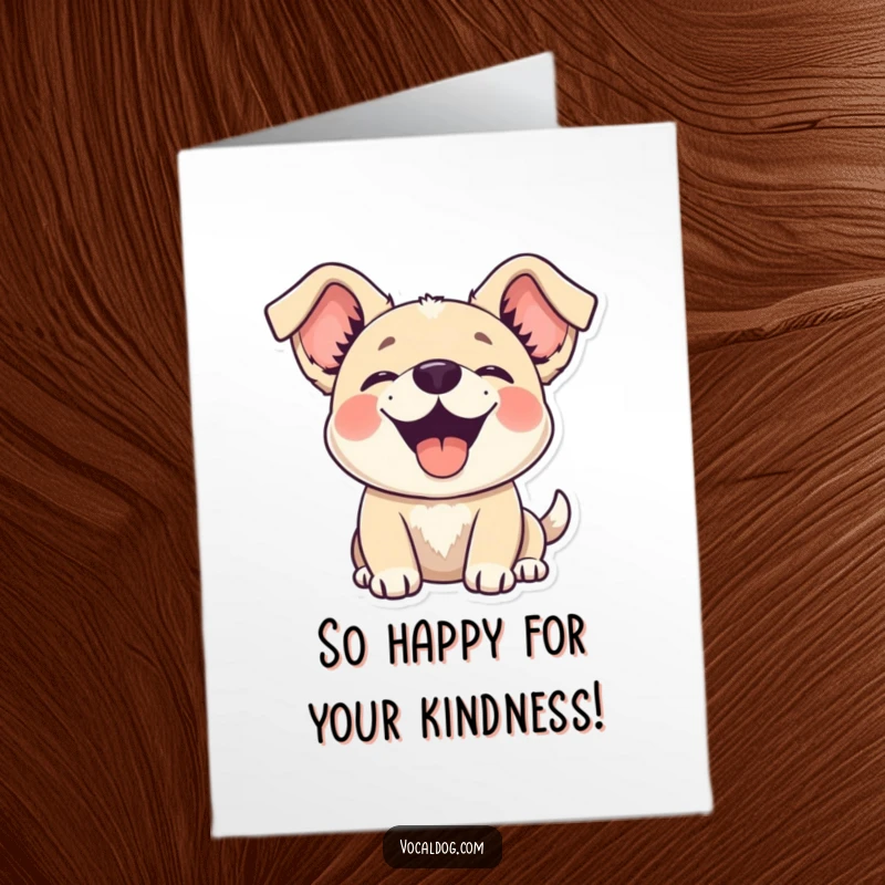 Funny Free Printable Thank You Card: A happy dog with ears flopping upwards, conveying sincere thanks with joyful abandon.