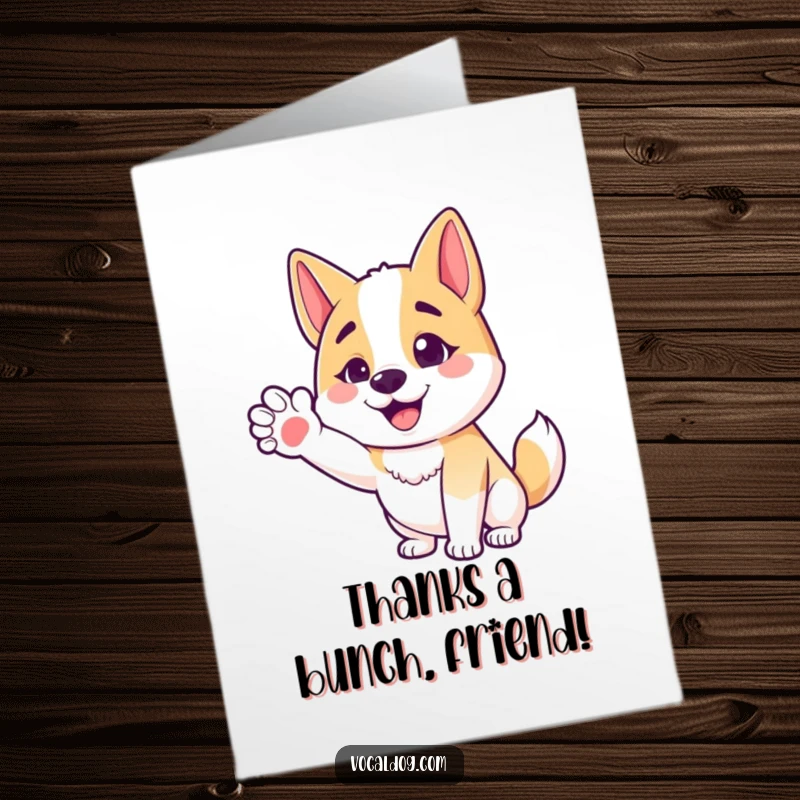 Funny Free Printable Thank You Card: a happy dog with an outstretched paw, offering a friendly gesture to express sincere thanks.
