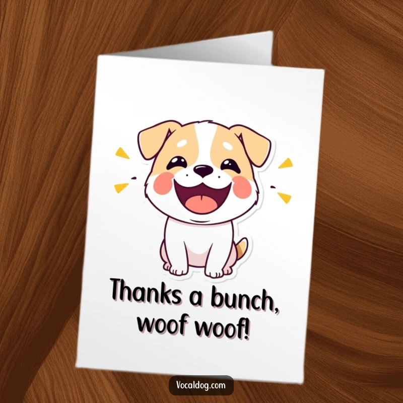 Funny Free Printable Thank You Card: A dog joyfully emits happy sounds, expressing thanks with its whole being.