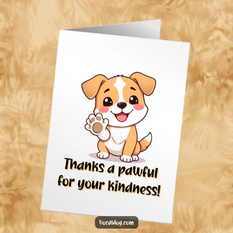 Funny Free Printable Thank You Card: A dog with a huge, happy smile offers its paw in a gesture of gratitude and friendship.