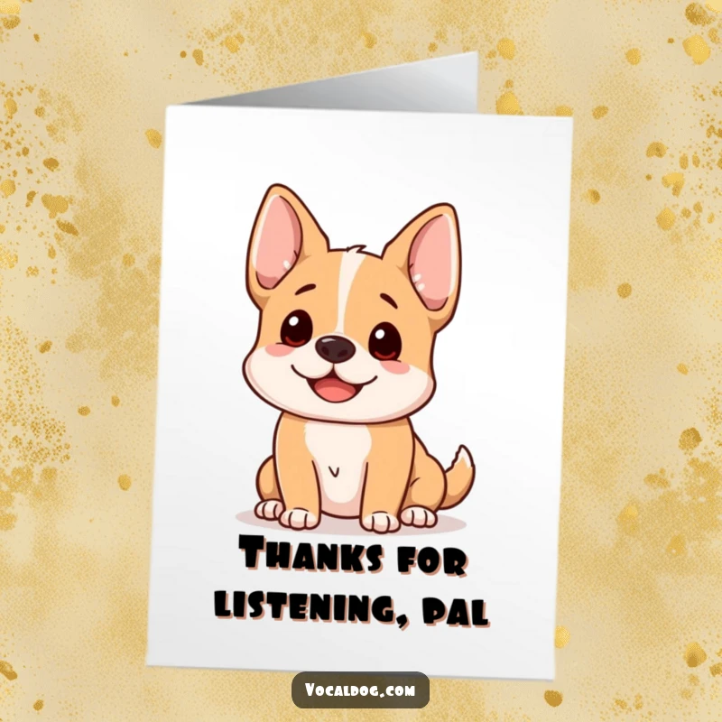Funny Free Printable Thank You Card: A dog with perked ears, happily engaged and attentive.