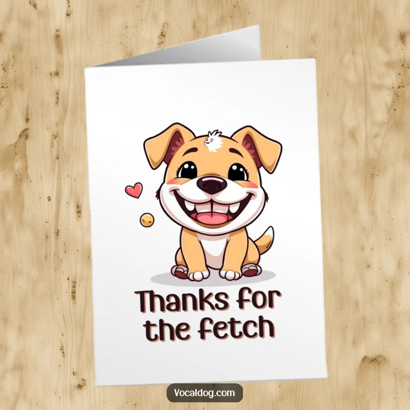 Funny Free Printable Thank You Card: a beaming dog enthusiastically playing fetch, perfect for quirky DIY art.
