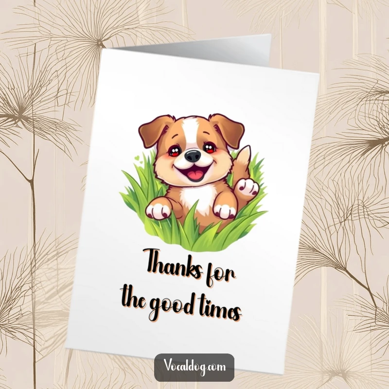 Funny Free Printable thank you card featuring a dog in mid-roll in green grass, expressing pure, unadulterated happiness.