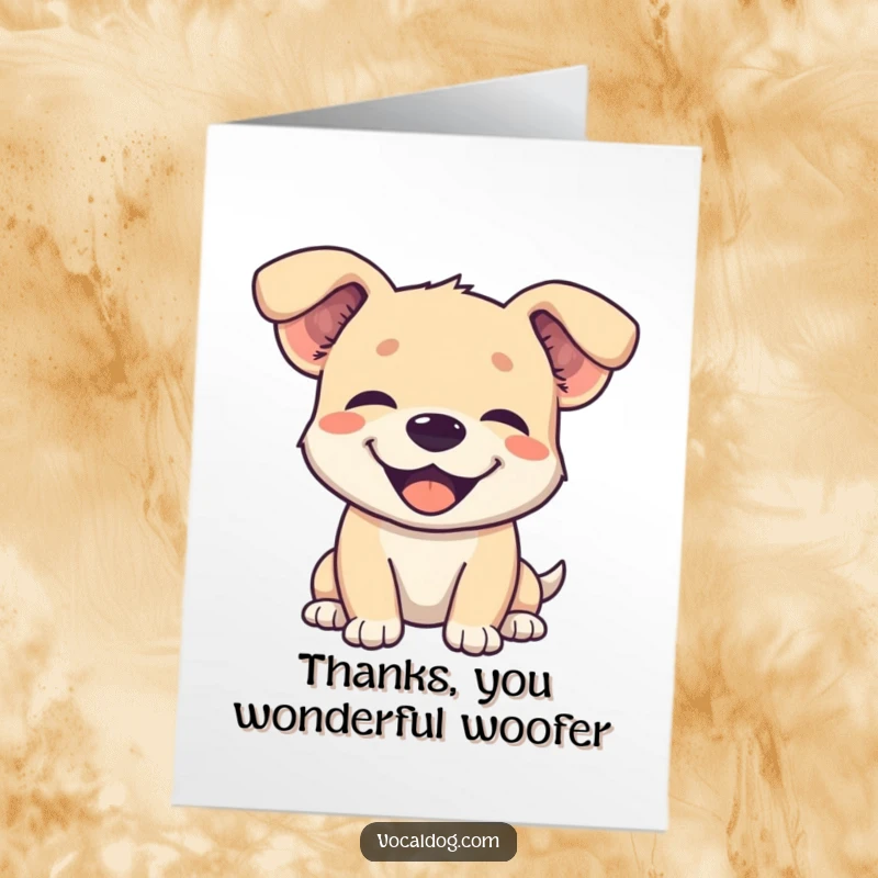 Funny Free Printable Thank You Card: A happy dog with ears flopped back in joy, conveying sincere and heartfelt gratitude.