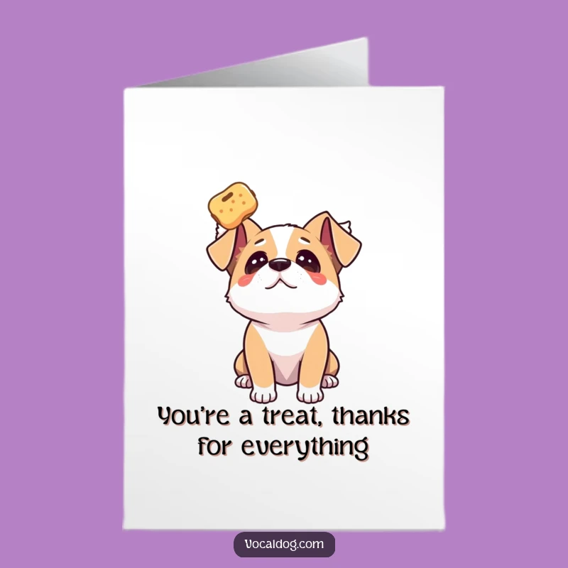 Free Printable Thank You Card: Dog Adoring Treat Shows Gratitude!