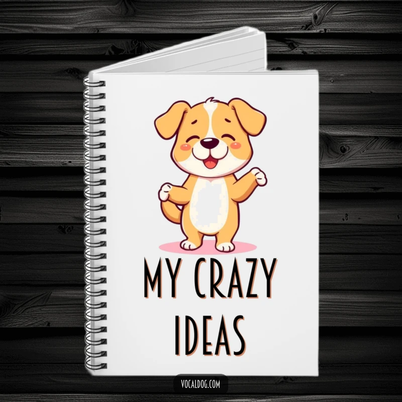 Funny notebook with a dog character dancing a jig, perfect for capturing energetic ideas and notes. A creative funny gift.