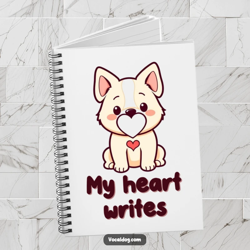 Funny dog notebook featuring a stylized outline with a subtle heart shape, ideal for jotting down loving thoughts.