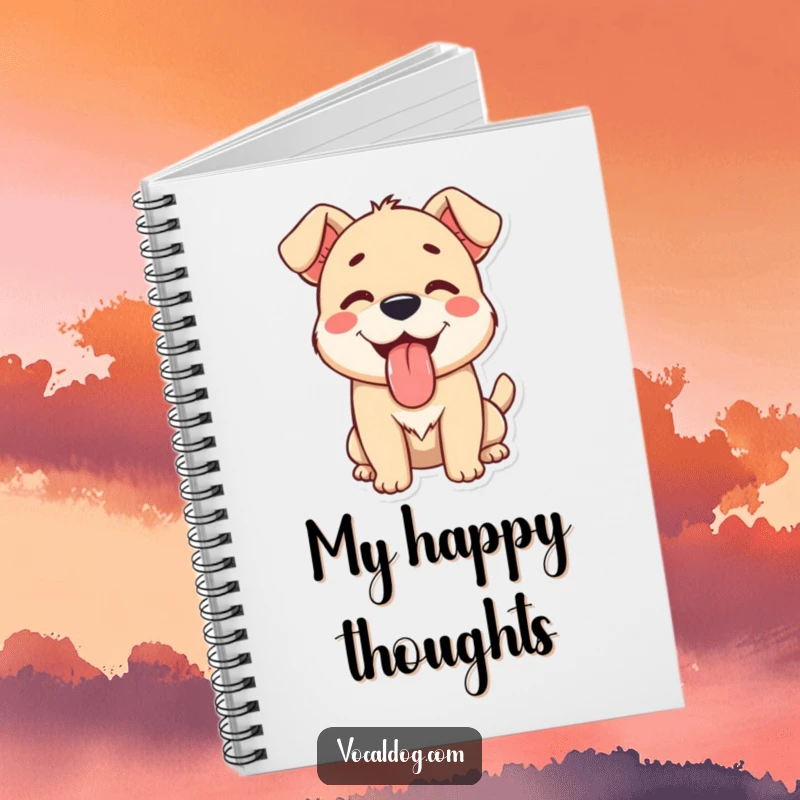 A happy dog character with its tongue lolling out in utter contentment, featured on the cover of this notebook for joyful inspiration.