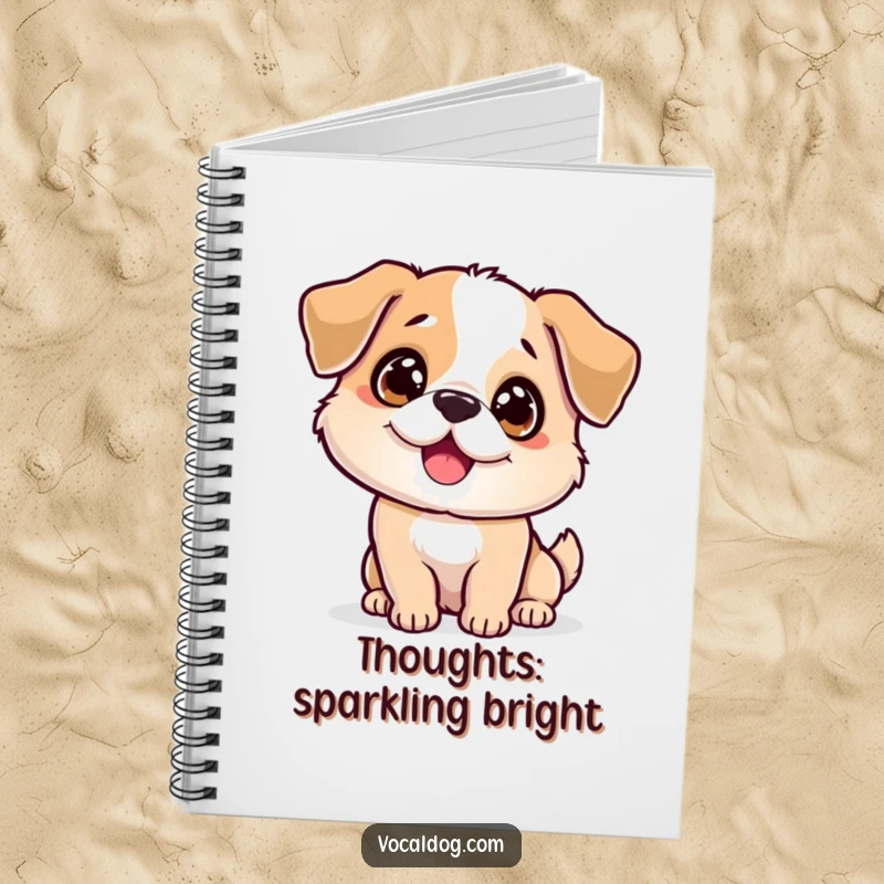 Funny sparkling dog notebook with a happy dog whose eyes sparkle and body wags, perfect for capturing notes and ideas. Fun funny gift.
