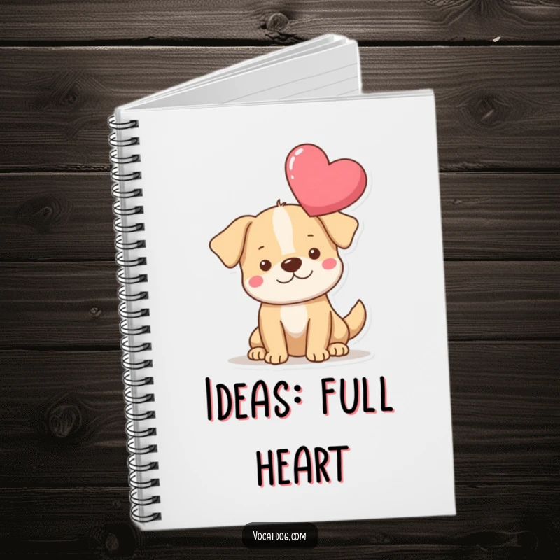 Funny heart dog notebook with a dog featuring a large floating heart, perfect for capturing notes and loving ideas. Fun funny gift.