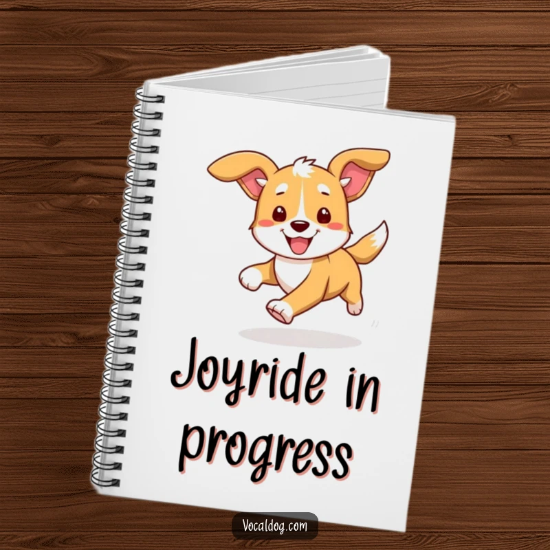 Funny notebook cover showing a dog running, ears flying, symbolizing speed and enthusiasm for jotting down quick notes and bright ideas.