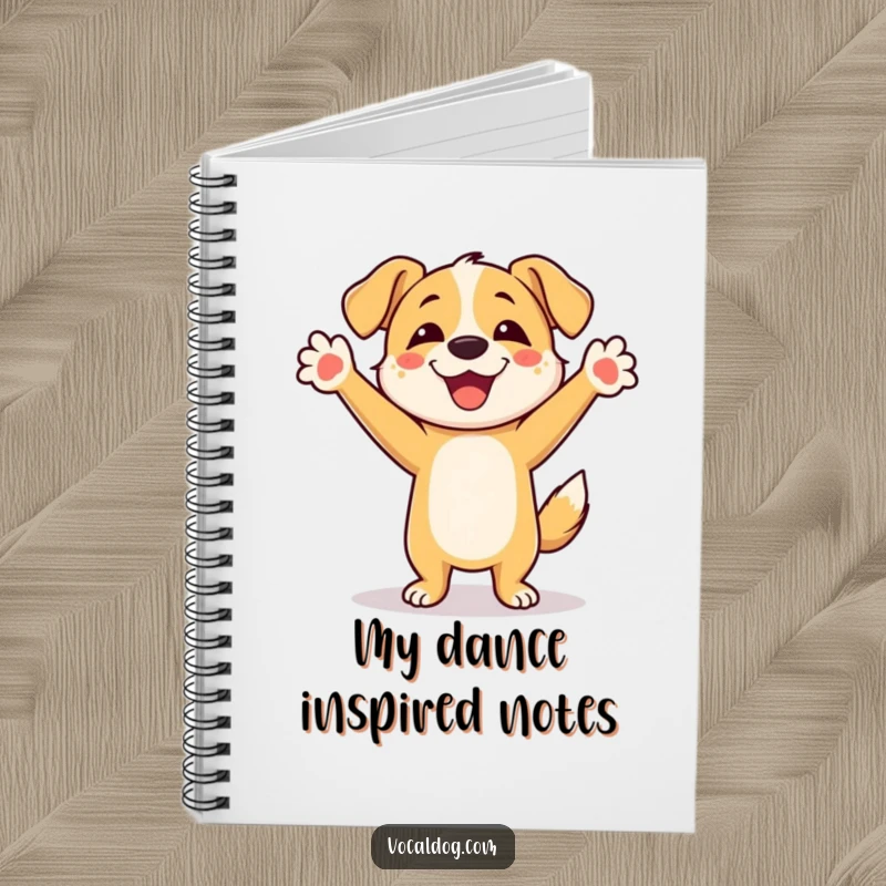 Funny Dog Notebook: A lined journal featuring a happy dog character joyfully dancing with its front paws lifted high in the air.