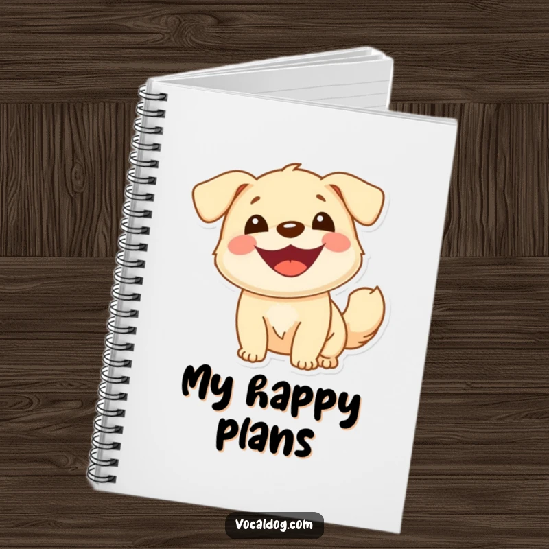 Funny notebook cover featuring a cheerful dog with a wide smile and a bouncy tail, inspiring happy and cheerful thoughts, stationery gift.