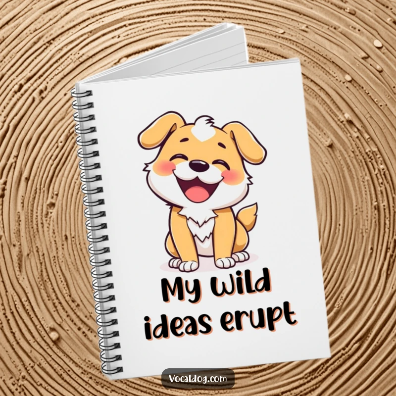 Funny notebook cover with a design of a dog doing an ecstatic wiggle, full of vibrant energy.