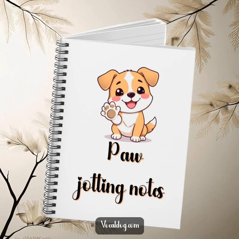 Funny notebook featuring a dog character happily offering its paw, perfect for jotting down ideas.