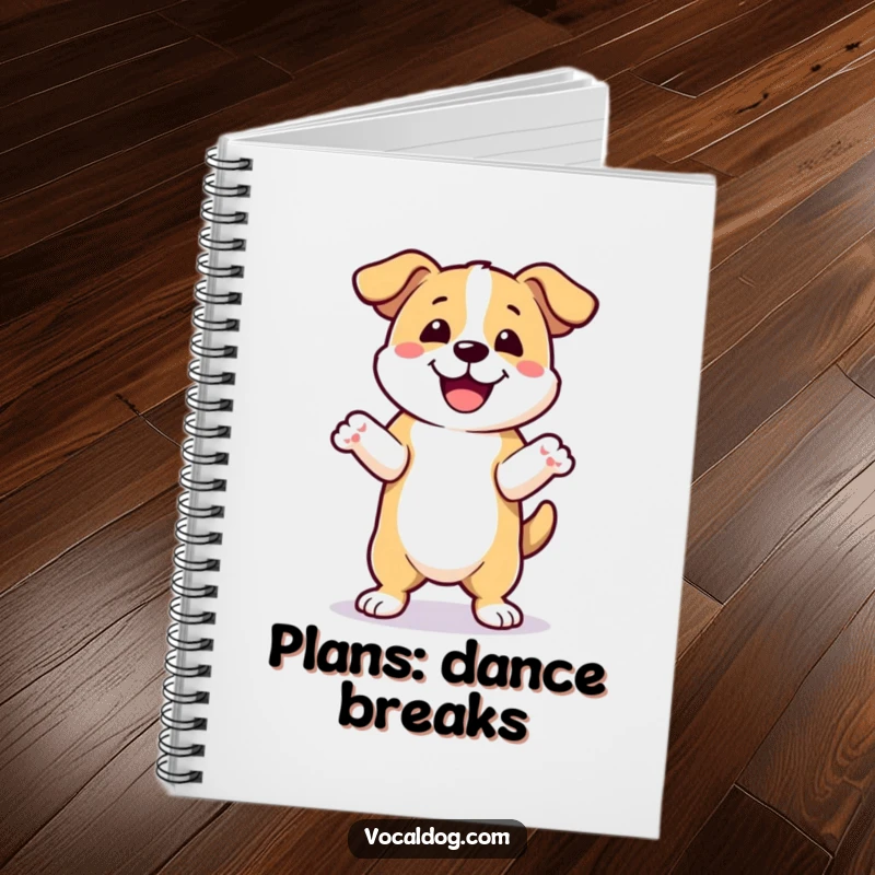 Funny happy dance dog notebook with a dog joyfully dancing with front paws up, perfect for capturing notes and energetic ideas. Fun funny gift.