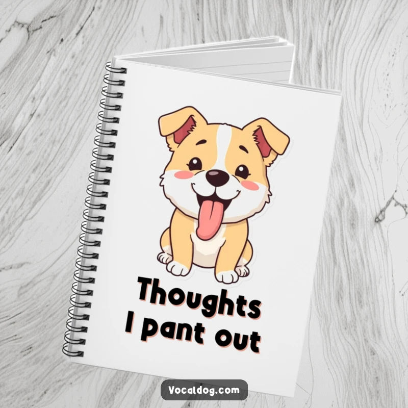 Funny notebook cover featuring a dog happily panting with its tongue out, perfect for jotting down ideas and happy musings.