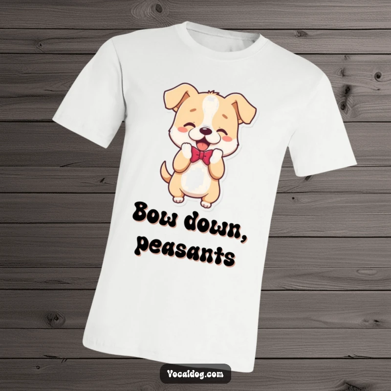 Funny T-Shirt featuring a dog character executing a delightful and playful bow, a symbol of good humor.