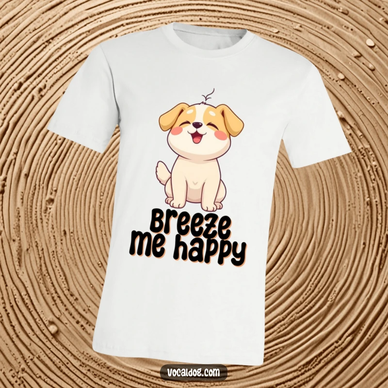 Funny T-Shirt of a happy dog with its head tilted up, enjoying the sensation of a gentle, calming breeze.
