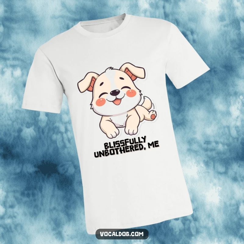 Funny T-Shirt of a dog character stretching out languidly, wearing a blissful smile, embodying ultimate relaxation.