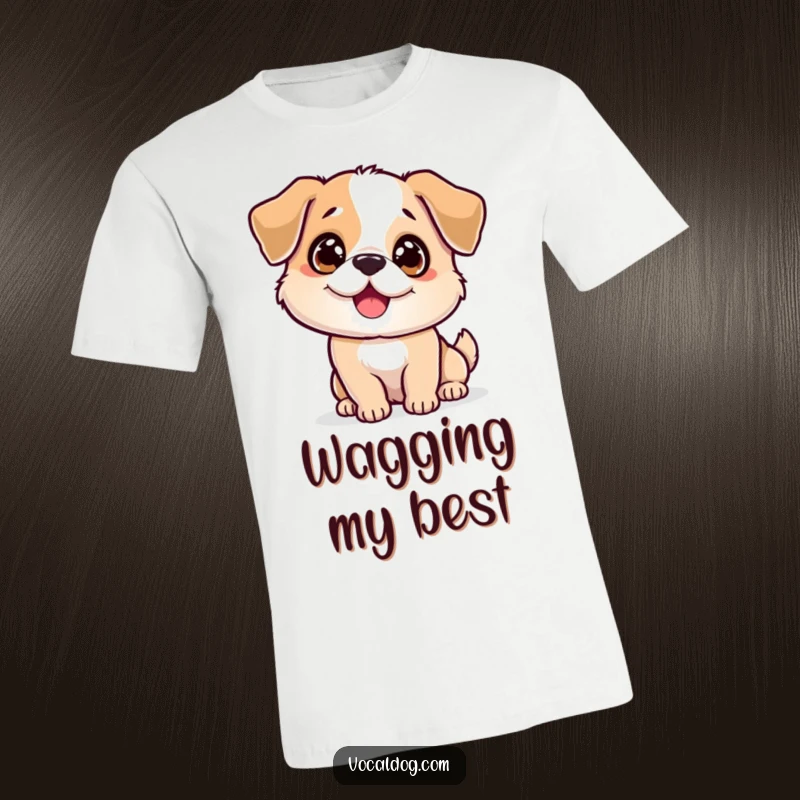 Funny sparkling dog t-shirt showing a dog with dazzling eyes and a full-body wag, exuding boundless energy and pure happiness. Great funny gift.