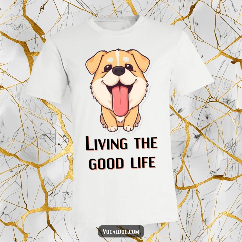 Funny T-Shirt: A dog with its tongue lolling out, conveying utter contentment and joy. This funny design is pure relaxation.