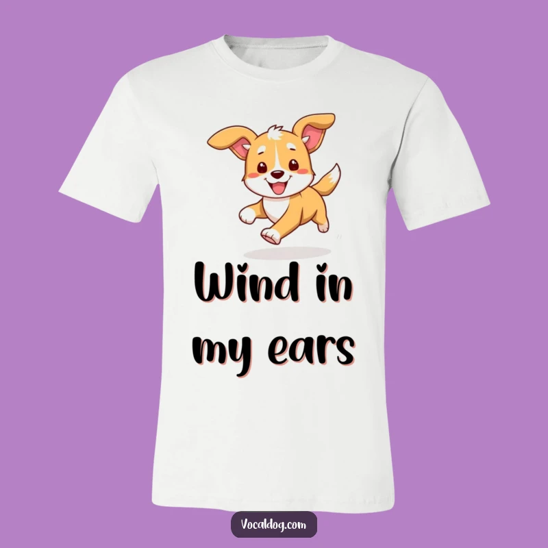 Feel the wind in your hair (or ears!) with this funny t-shirt depicting a dog running joyfully. A comfortable and hilarious statement piece.