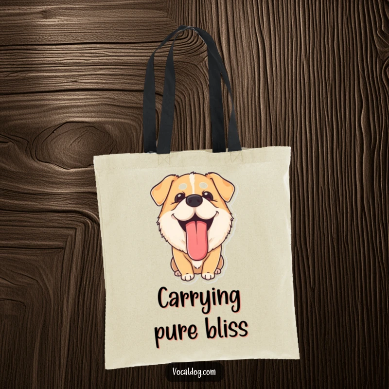 Funny Tote Bag: A dog with its tongue lolling out, looking completely content. This practical and funny tote radiates chill.