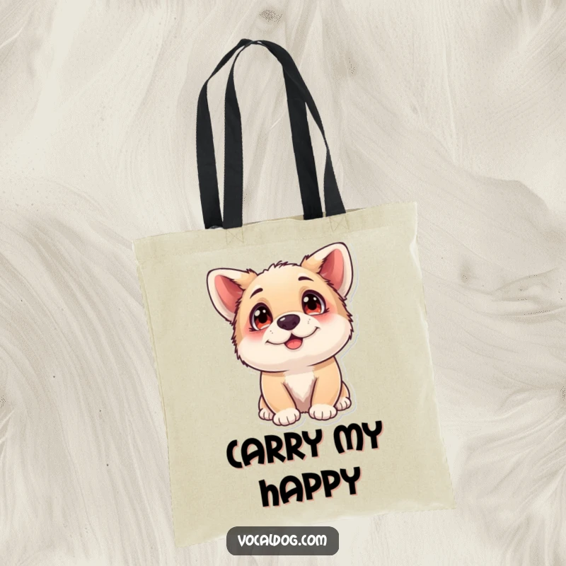 Funny Tote Bag design with a dog displaying adoring eyes, radiating pure happiness and a cheerful, loving demeanor.