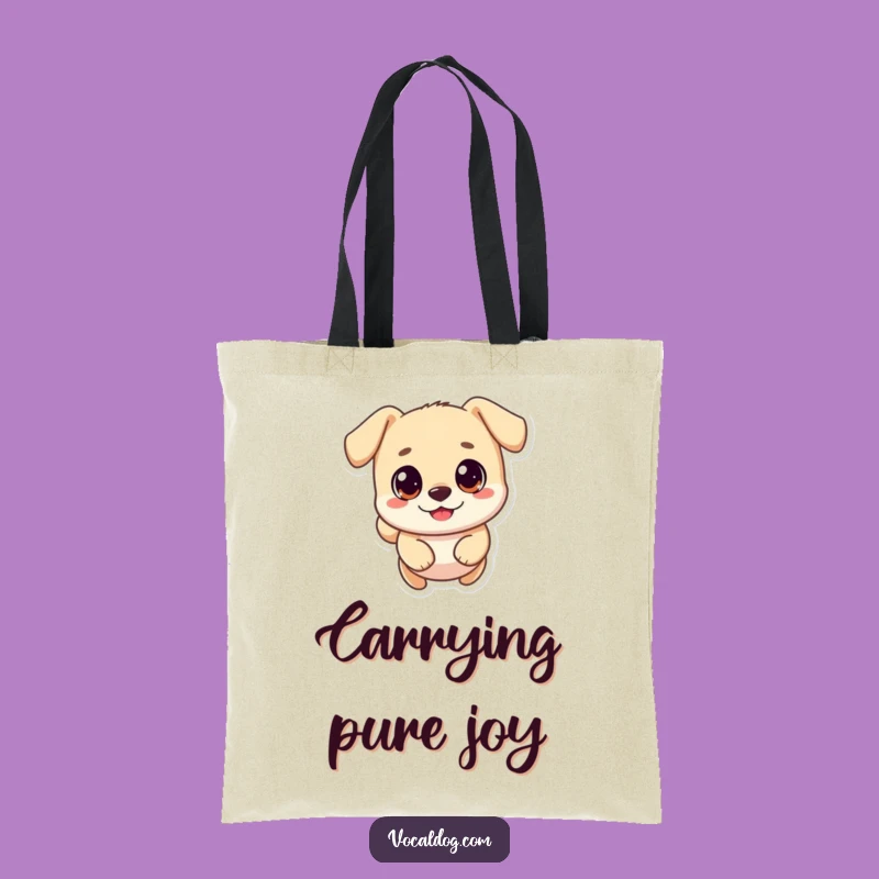 Funny Happy Dog Tote Bag: Round Character Leap Design, Super Funny Gift