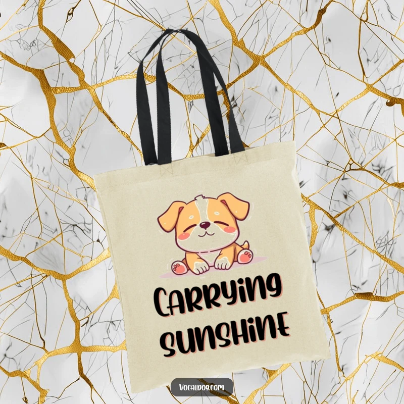Funny Tote Bag: A tote bag featuring a dog peacefully sunbathing with eyes closed, embodying relaxation and contentment, perfect for daily use.